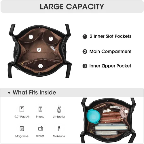 Miniatura 4 de Kattee Bolso de hombro de cuero genuino suave para mujer con cierre magnético superior