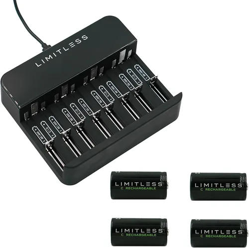 Miniatura 10 de Limitless Pilas recargables AA de 8 unidades con cargador, baterías NiMH de alta capacidad de 2700 mAh universales y sistema de carga