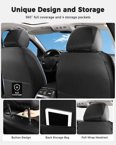 Miniatura 3 de Huidasource Juego completo de fundas de asiento de automóvil, fundas de cojín de cuero para vehículos, ajuste universal para la mayoría de A-Negro