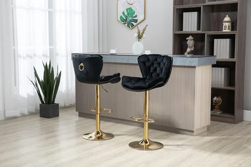 Miniatura 10 de SLEERWAY Juego de 2 taburetes de bar giratorios modernos para mostrador de cocina, sillas de bar de terciopelo, taburetes de bar dorados, taburetes
