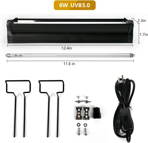 Miniatura 2 de T5 - Kit combinado de iluminación UVB para reptiles, lámpara de 8 W con bombillas Desert 5.0 T5 UVB, lámpara de calor para campana de terrario