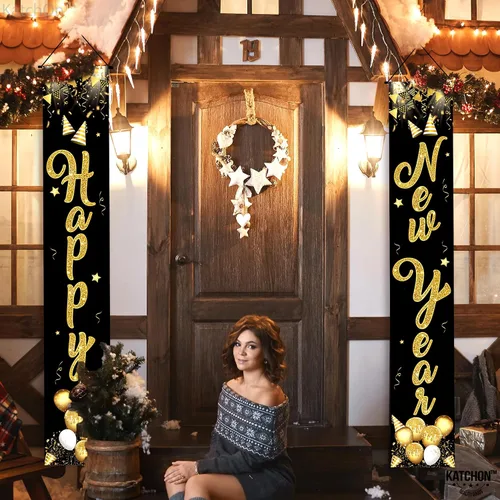 Miniatura 3 de KatchOn, Cartel de feliz año nuevo XtraLarge - 72 x 12 pulgadas Cartel de puerta de feliz año nuevo para decoraciones de Año Nuevo 2026