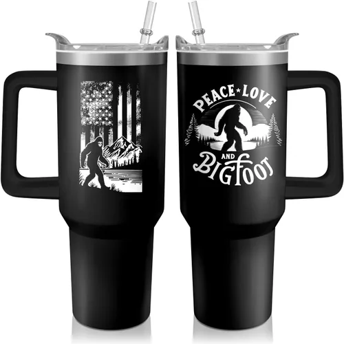 Miniatura 20 de Vaso térmico de alienígena de 40 onzas con asa y pajita abatible, taza aislante de acero inoxidable para amantes de ovnis, taza de café de viaje