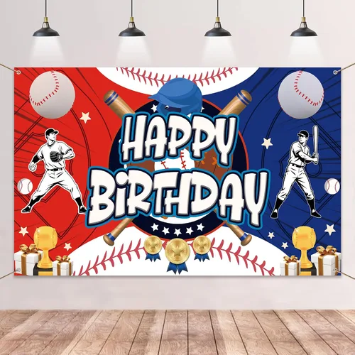 Telón de fondo de cartel de feliz cumpleaños de béisbol, decoraciones de fiesta de béisbol, fondo de fotos de vinilo, suministros de fiesta de