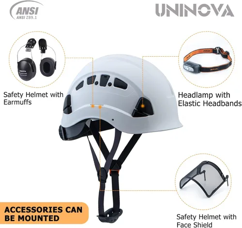 Miniatura 5 de Casco de seguridad – Casco aprobado por ANSI Z89.1 ajustable – Suspensión de trinquete de 6 puntos y cascos OSHA Blanco