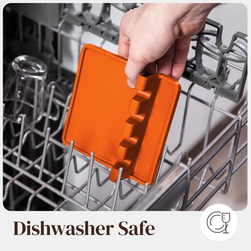 Miniatura 7 de Soporte de cuchara de silicona naranja para estufa con almohadilla de goteo (paquete de dos) – Resistente al calor sin BPA y soporte para cuchara