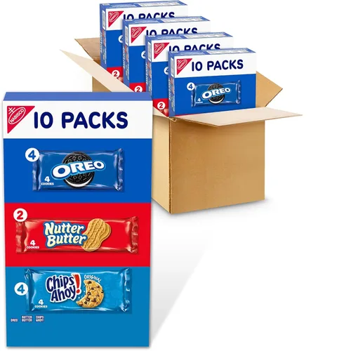 Nabisco Paquete Variado de Galletas, OREO, Nutter Butter, CHIPS AHOY!, 40 Paquetes de Bocadillos (4 Galletas por Paquete, 4 Cajas)