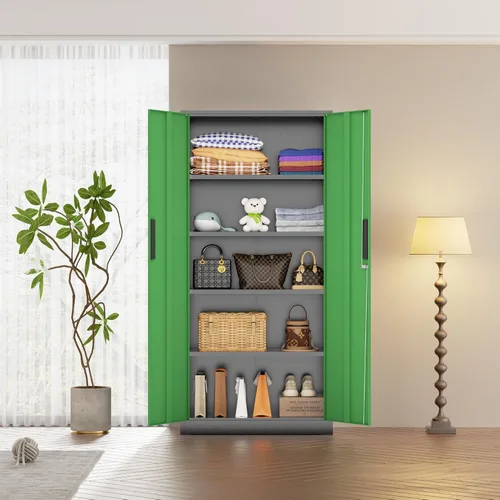 Miniatura 9 de INTERGREAT Armario de almacenamiento, armario de acero de 72 pulgadas con puertas y 4 estantes ajustables, unidad de herramientas para oficina