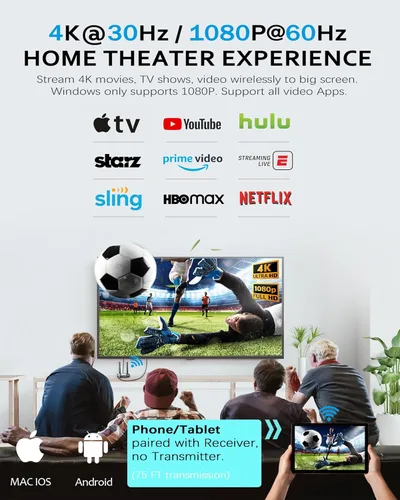 Miniatura 3 de Transmisor y receptor HDMI USB C inalámbrico 4K, puertos de transmisión duales, pantallas dobles HDMI y VGA, extensor de video/audio suave