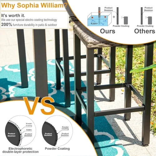 Miniatura 5 de Sophia & William Juego de 4 taburetes de bar para patio al aire libre, sillas de mimbre de ratán sin respaldo con alfombrillas ajustables, muebles