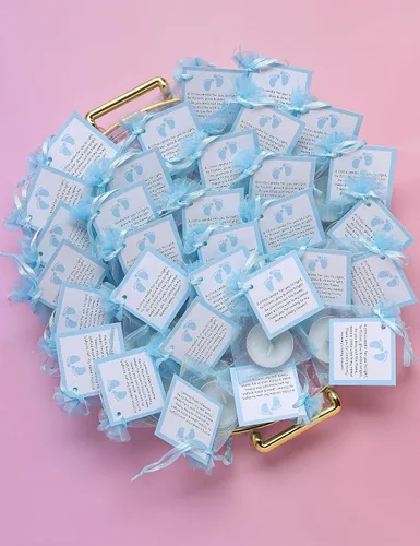 Miniatura 3 de Juego de 50 velas de té para recuerdos de fiesta de baby shower, recuerdos de bautizo para invitados, recuerdos de revelación de género de bebé Azul