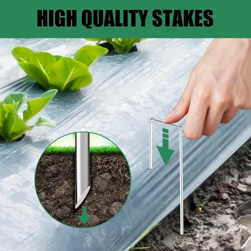 Miniatura 3 de Outvue Paquete de 25 grapas de paisaje de 6 pulgadas, estacas para plantas de calibre 11, estacas galvanizadas de tienda de campaña y estacas