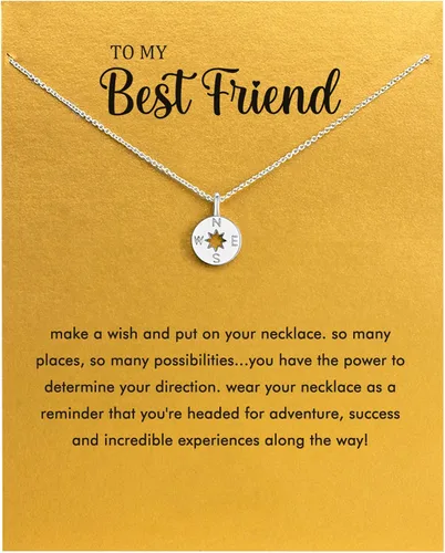 Miniatura 14 de Baydurcan - Collar de amistad con colgante de ancla, brújula y dije de elefante de la buena suerte, con tarjeta de mensaje y tarjeta de regalo
