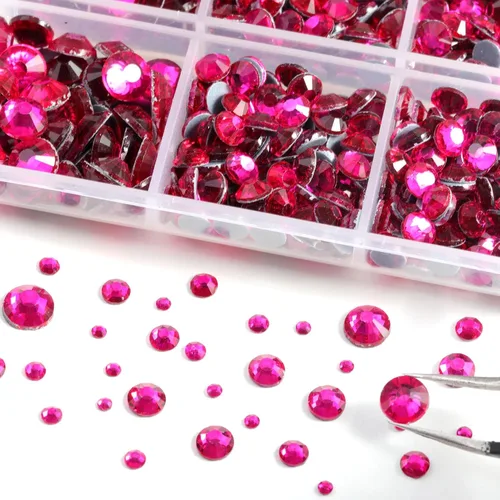 Miniatura 3 de 6736 piezas de diamantes de imitación termoadhesivos con parte trasera plana, diamantes de imitación rosa intenso para manualidades y ropa mezclados