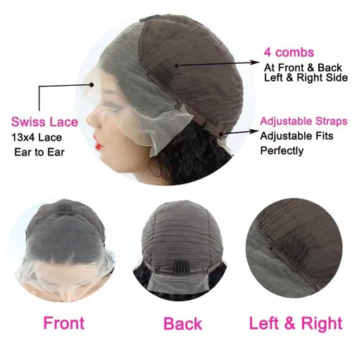 Miniatura 2 de Peluca de cabello humano con encaje frontal de 13 x 4, pelucas de cabello humano de densidad 200, pelucas de cabello humano prearrancadas HD