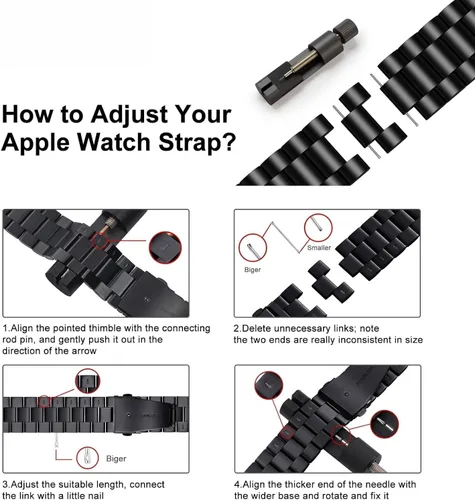 Miniatura 6 de Correas de metal compatibles con Apple Watch de 41 mm, 40 mm, 38 mm, correa de cadena de acero inoxidable elegante para mujeres iWatch Series Negro