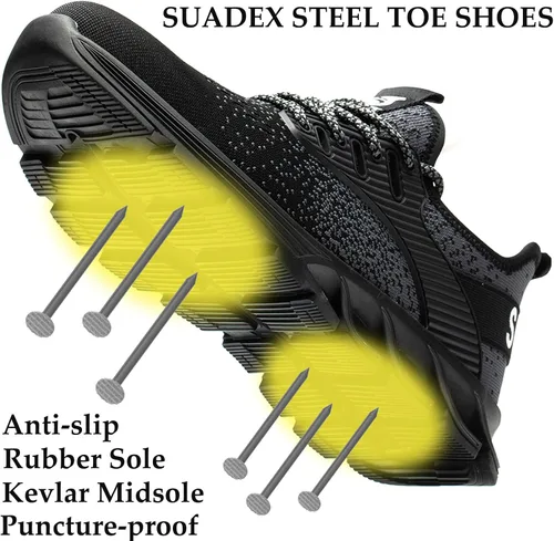 Miniatura 87 de SUADEX Zapatos deportivos con punta de acero para hombres y mujeres, indestructibles, ligeros, cómodos, antideslizantes, puntera compuesta