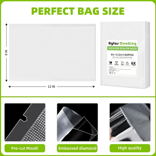 Miniatura 2 de HytusCooking - Bolsas selladoras al vacío para alimentos, paquete de 150 bolsas de almacenamiento de alimentos al vacío precortadas de 8 x 12