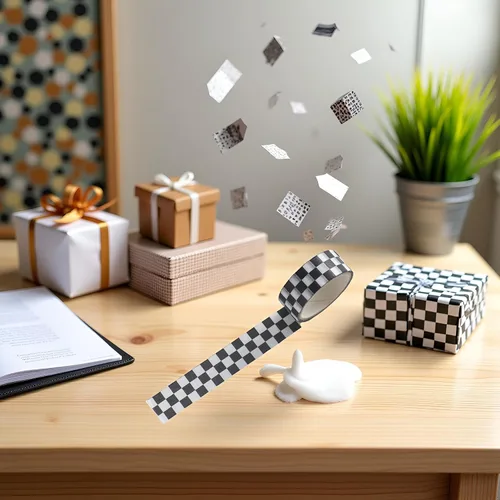 Miniatura 8 de BWESOO Cinta decorativa Washi cinta adhesiva compacta con patrón de tablero de ajedrez, cinta de papel DIY resistente a la decoloración para artes