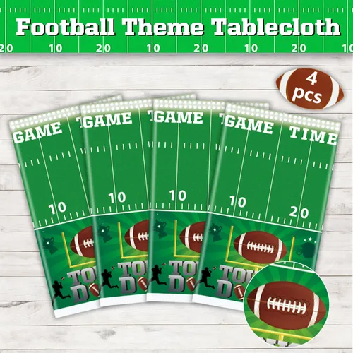 Miniatura 9 de Paquete de 4 manteles de fútbol americano, fundas para mesa de cumpleaños, fiesta temática de fútbol, mantel desechable para mesa de retorno