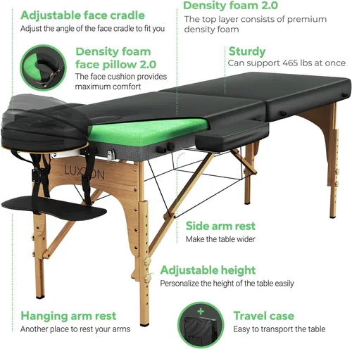 Miniatura 4 de Mesa de masaje de espuma de alta calidad, portátil, plegable, altura ajustable, 72 pulgadas de largo y 27 pulgadas de ancho, mesa de tatuaje