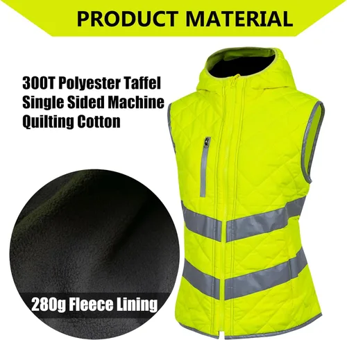 Miniatura 4 de Chaleco de seguridad para mujer, reflectante, de alta visibilidad, con bolsillos y cremallera, ANSI Clase 3 Hi Vis, chaleco de trabajo de invierno