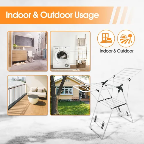 Miniatura 6 de Tendedero plegable de metal, con alas ajustables en altura, ahorro de espacio, uso en interiores y exteriores, color blanco