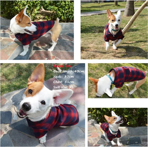 Miniatura 6 de Koneseve - Camisa para perro, camiseta a cuadros para mascotas, suéter transpirable a juego, para perros pequeños, medianos, grandes, gatos, Rojo