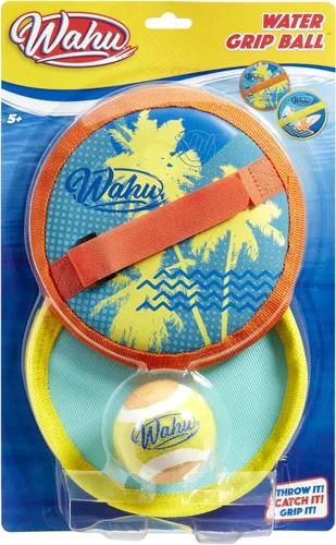 WAHU Juego de pelota de agarre de agua con 1 bola y 2 guantes ajustables, juego de juguetes de playa con velcro para exteriores, amarillo/naranja