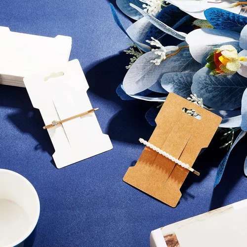 Miniatura 7 de Outus 120 tarjetas de exhibición de pinzas para el cabello, 2.4 x 3.9 in, papel de estraza rectangular, tarjetero para lazos para el pelo, pasadores