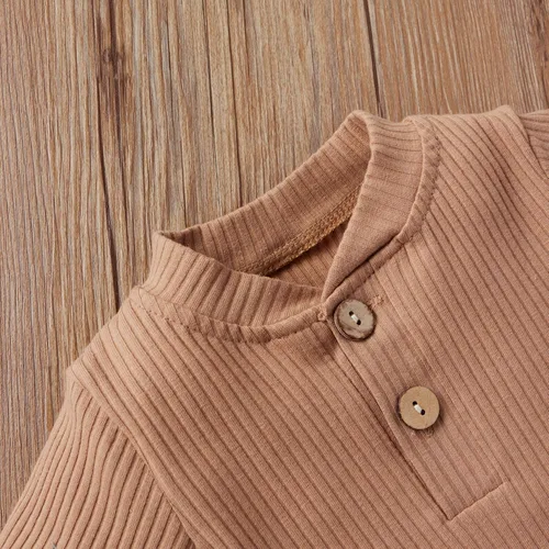 Miniatura 3 de CIYCUIT Trajes de bebé recién nacido, de manga larga, color sólido, acanalado, de punto, pantalones de 2 piezas, ropa de bebé neutro para género