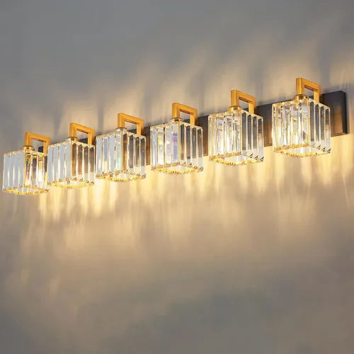 Miniatura 25 de Lámpara de tocador moderna de 2 luces de níquel cepillado, lámpara de tocador de cristal, luz de pared de baño, accesorios de iluminación de baño