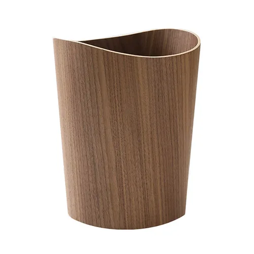Miniatura 9 de Cubo de basura redondo apilable, de madera natural, para baños, cocinas, oficinas en casa (madera oscura)