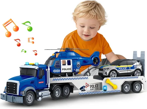 Miniatura 10 de SpringFlower Carrier Dino Truck Juguetes para Niños, Juguete de Camión Semi de 24" con Helicóptero y Juguete de Dinosaurio con Luces, Sonidos