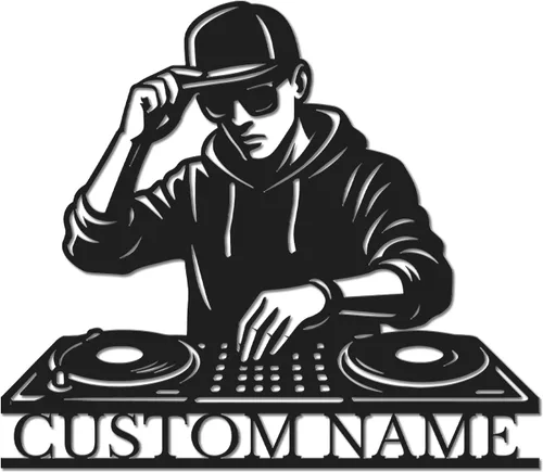 Miniatura 12 de Letrero de metal personalizado para DJ, arte de pared musical con nombre personalizado, decoración de estudio de disc jockey, regalo temático