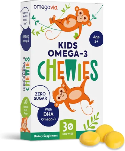 Gomitas Omega 3 – Gomitas de gel masticables de DHA ultra alta – Omega 3 para niños apoya la salud cerebral y los ojos – Sabor natural de frutas sin