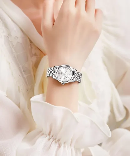Miniatura 8 de OLEVS Reloj elegante para mujer reloj de cuarzo analógico de diamante dos tonos acero inoxidable impermeable luminoso regalo