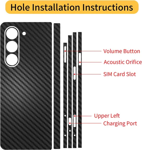 Miniatura 6 de Para Samsung Galaxy Z Fold 5 Skin Wrap Phone Sticker Fibra de Carbono 3M Vinilo Ultra Delgado Ultraligero Etiqueta Protector de Vidrio Película