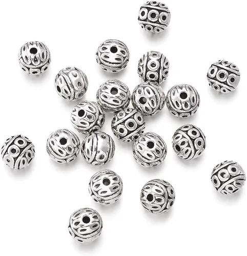 Craftdady 20 cuentas espaciadoras redondas de plata antigua de 0.315 in de metal tibetano para hacer joyas agujero: 0.039 in