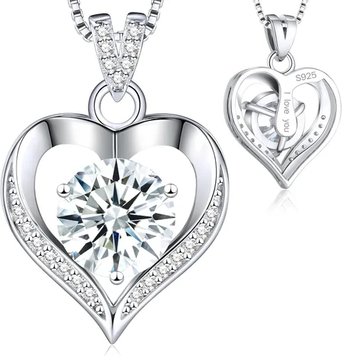 Collar de moissanita de corazón para mujer, 1-3 quilates de color D VVS1 con dije de corazón de diamante sintético, grabado "I Love You", plata de