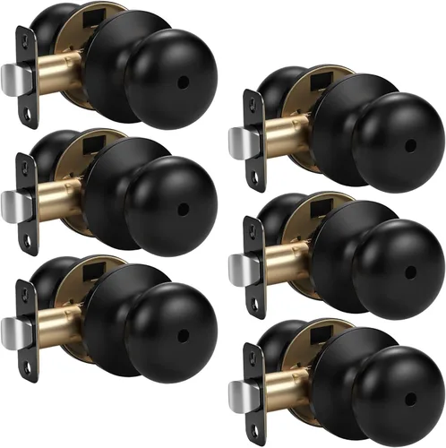 Miniatura 77 de KNOBWELL Paquete de 8 pomos de puerta de privacidad para baño y dormitorio, pomo de puerta negro mate con cerradura, cerradura de manija de puerta
