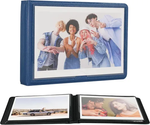 Álbum de fotos pequeño de 4 x 6 con capacidad para 29 imágenes, ranuras horizontales para fotos, cartera portátil para boda, aniversario, bebé, Azul