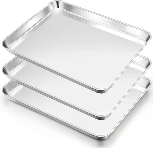 Miniatura 23 de E-far Mini bandeja para horno tostador, bandeja para hornear galletas de acero inoxidable de 9.4 x 7.3 pulgadas, bandeja pequeña de metal no tóxico