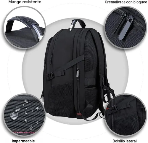 Miniatura 3 de Mochila extra grande de viaje para portátil ANTERK, de 17.3 pulgadas, con puerto USB, de 50L, antirrobo, resistente al agua, mochila de trabajo