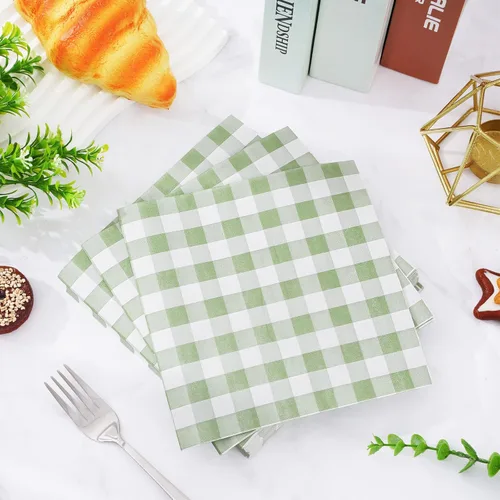 Miniatura 3 de Whaline Servilleta de papel a cuadros verde salvia, servilletas desechables para almuerzo, servilletas de cena para novia, ducha, suministros