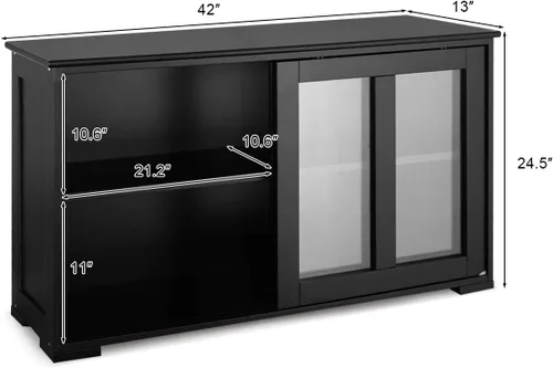 Miniatura 3 de Armario de buffet apilable, moderno aparador de cocina con puerta corrediza de vidrio templado, armario con estante ajustable, mesa de buffet
