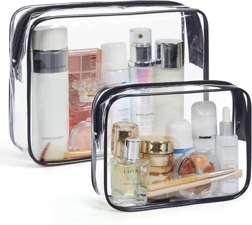 Miniatura 18 de BAGSMART Paquete de 7 bolsas de aseo transparentes con juego de botellas de viaje recargables, bolsa de aseo de viaje aprobada por la TSA, repelente