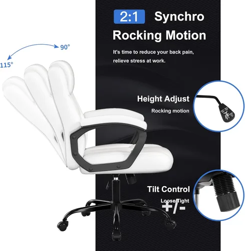 Miniatura 5 de Misolant Silla de Oficina, Silla de Escritorio Ejecutiva, Sillas Ergonómicas Cómodas de Cuero PU con Reposabrazos Fijo, Altura Ajustable, Función