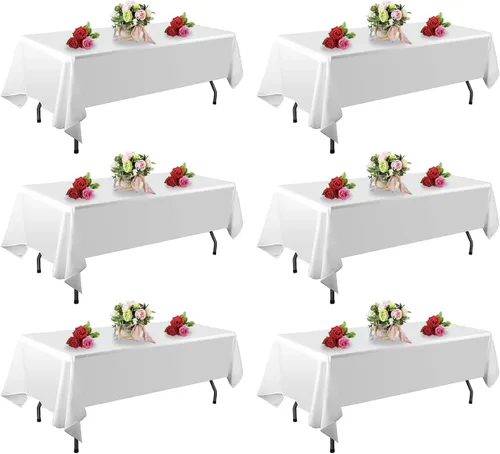 FINDYOU - Paquete de 6 manteles blancos rectangulares de 60 x 84 pulgadas para mesas rectangulares de 6 pies. Manteles de poliéster lavables,