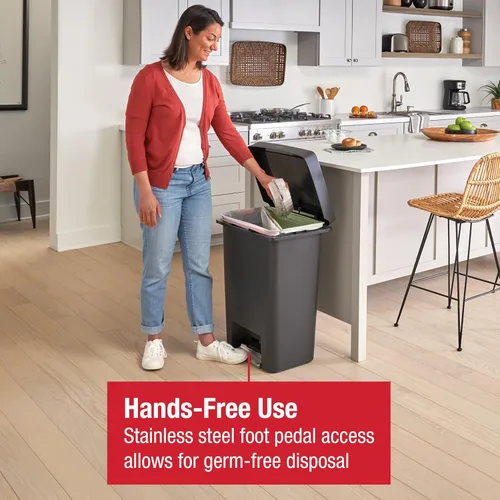Miniatura 6 de Rubbermaid Bote de basura de alta capacidad, 19 galones, basura o reciclaje de flujo simple o doble, carbón, pedal de acero inoxidable